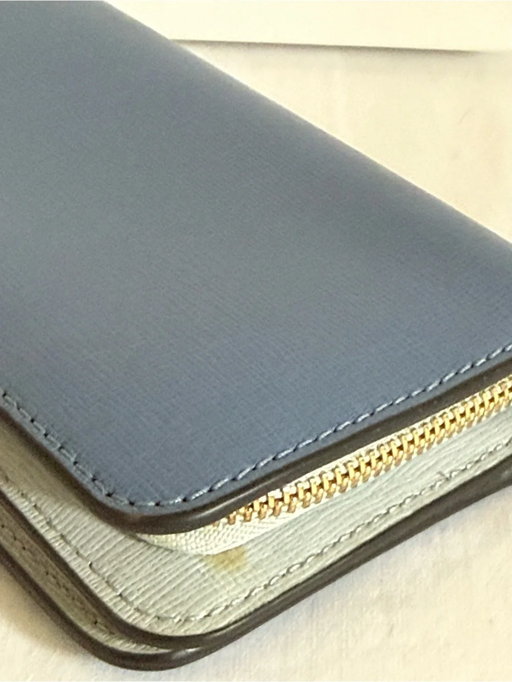 Furla Zip Around‎ Wallet Saffiano Leather Blue Bifold Card Case